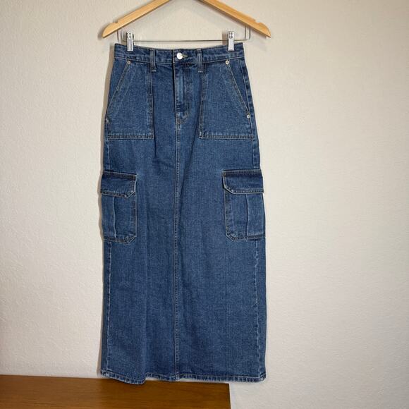 Women's Varial Seoul Denim Blue Jean Midi Cargo Skirt Size Small Size 6 - Picture 9 of 9